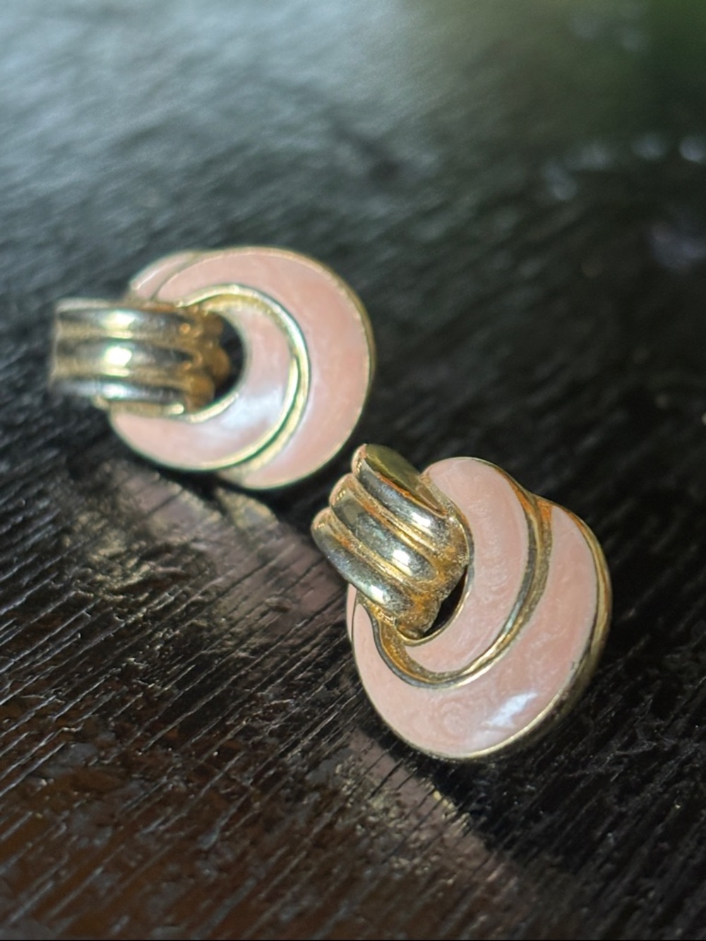 Rare Trifari Earrings Gold with Pink Enamel 1970’s Vintage